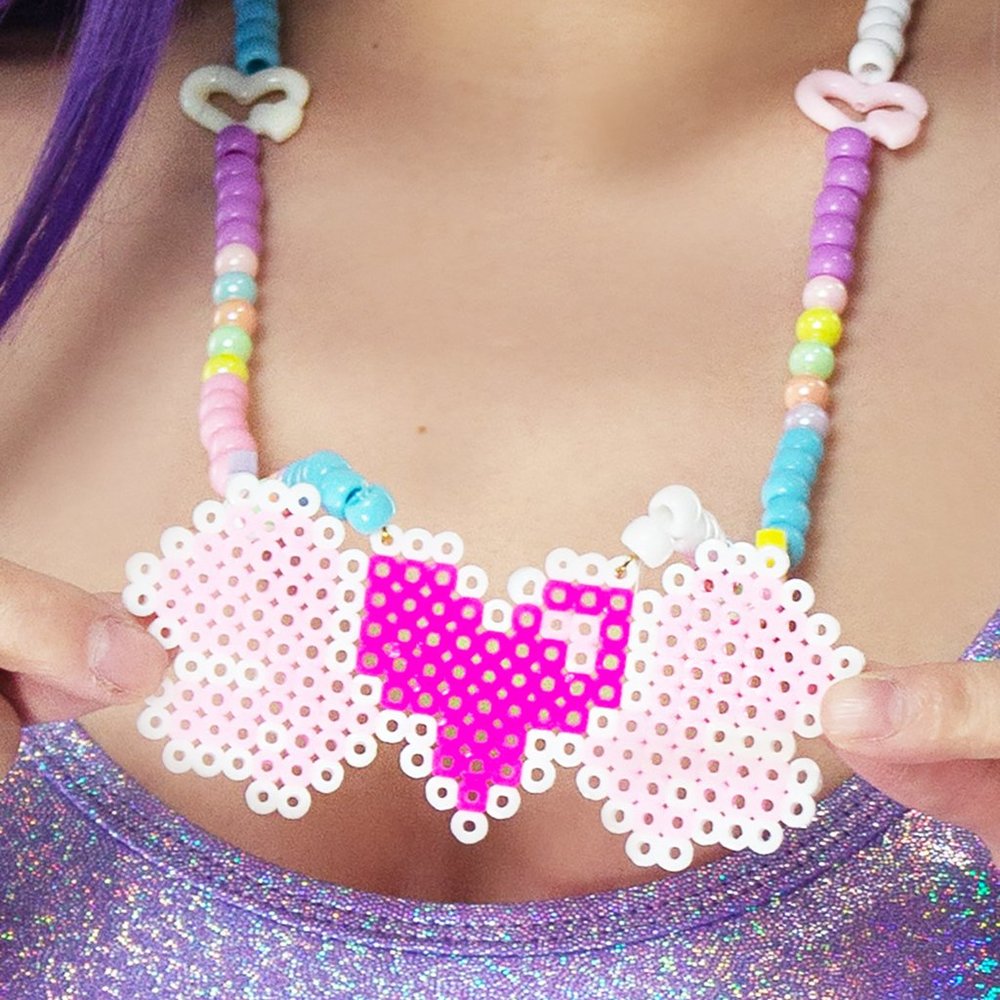 LASR Pixel Love Rave Kandi Necklace